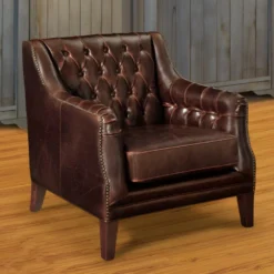 Fauteuil En Cuir COLBERT - Marron -Promos Fauteora Magasin canape 190156