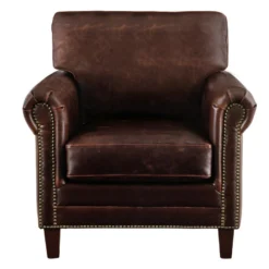 Fauteuil En Cuir Vieilli CASSANDRA - Marron -Promos Fauteora Magasin canape 190168