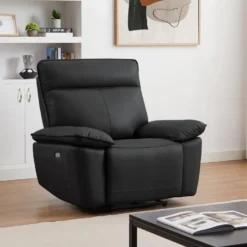 Fauteuil Relax électrique En Cuir De Vachette Noir NOVENA