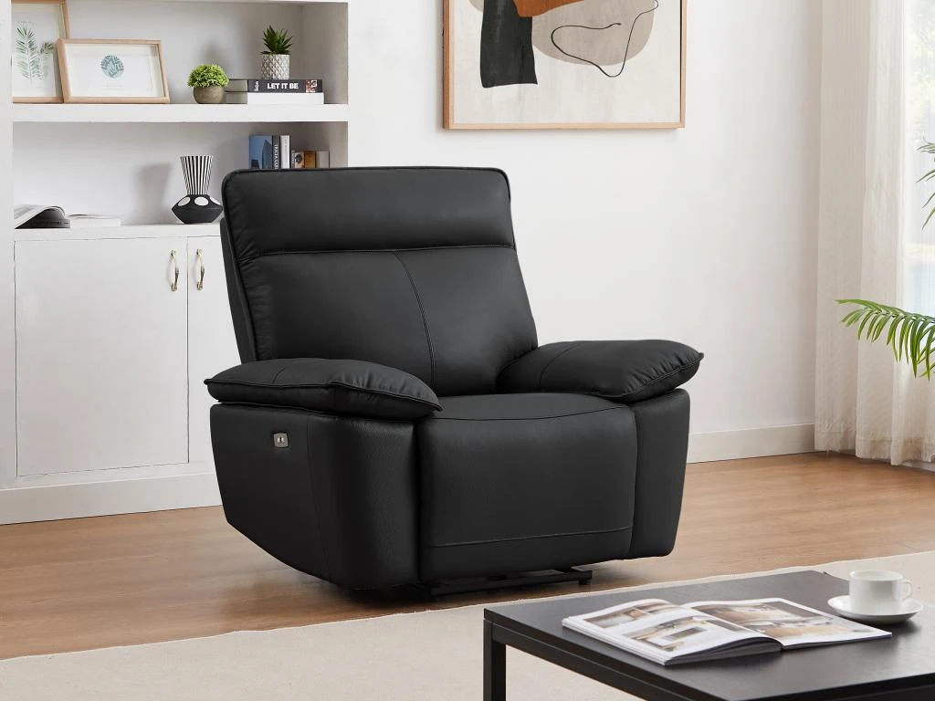Fauteuil Relax électrique En Cuir De Vachette Noir NOVENA 3 Fauteuil Relax électrique En Cuir De Vachette Noir NOVENA