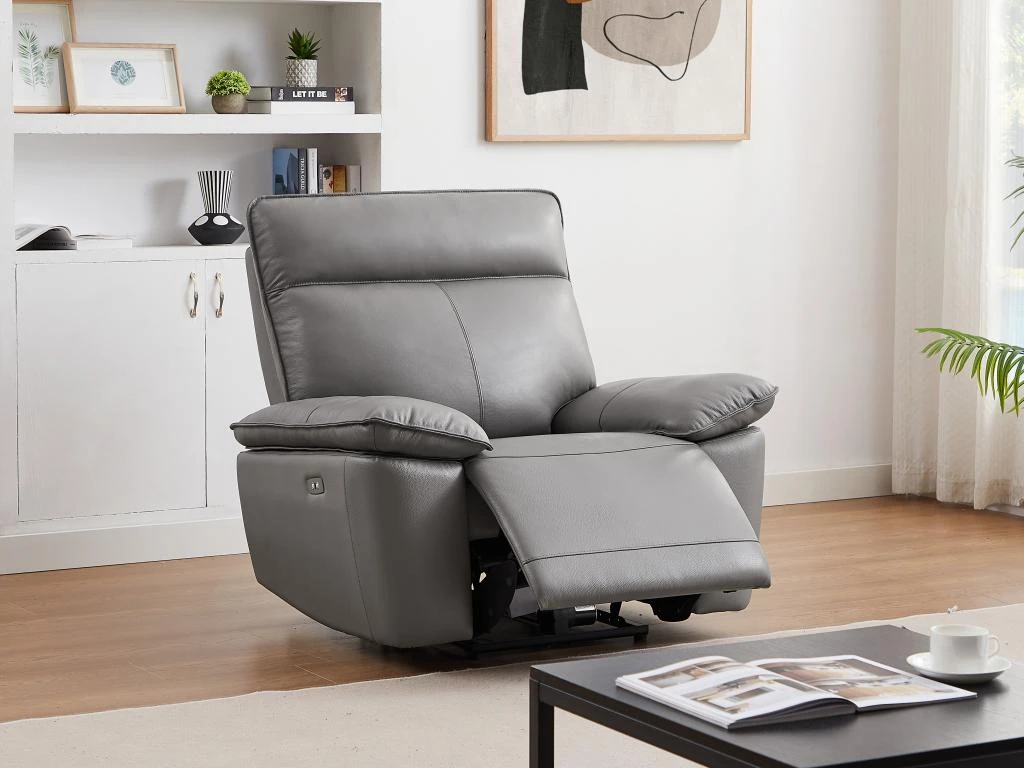 Fauteuil Relax électrique En Cuir De Vachette Gris NOVENA 13 Fauteuil Relax électrique En Cuir De Vachette Gris NOVENA – Image 11