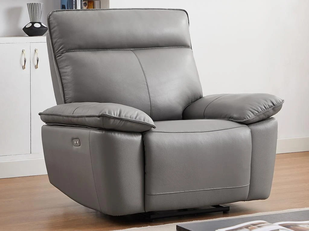 Fauteuil Relax électrique En Cuir De Vachette Gris NOVENA 12 Fauteuil Relax électrique En Cuir De Vachette Gris NOVENA – Image 10