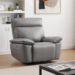 Fauteuil Relax électrique En Cuir De Vachette Gris NOVENA