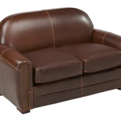 Fauteuil Club 100% Cuir Vieilli BAUDOIN - Marron -Promos Fauteora Magasin canape 235625
