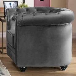 Fauteuil CHESTERFIELD - Velours Anthracite -Promos Fauteora Magasin canape 237691