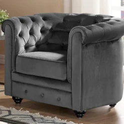 Fauteuil CHESTERFIELD - Velours Anthracite