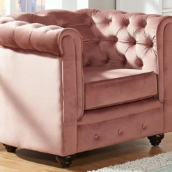 Fauteuil CHESTERFIELD - Velours Rose Pastel