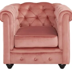Fauteuil CHESTERFIELD - Velours Rose Pastel -Promos Fauteora Magasin canape 243911