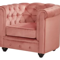 Fauteuil CHESTERFIELD - Velours Rose Pastel -Promos Fauteora Magasin canape 243913