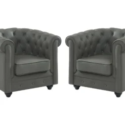 Lot De 2 Fauteuils En Cuir De Buffle CHESTERFIELD - Gris -Promos Fauteora Magasin canape 398999
