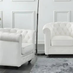 Lot De 2 Fauteuils En Cuir De Buffle CHESTERFIELD - Blanc