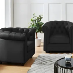 Lot De 2 Fauteuils En Cuir De Buffle CHESTERFIELD - Noir