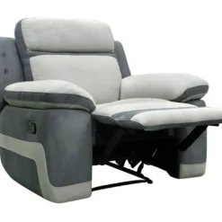 Fauteuil Relax En Microfibre Gris Clair Et Bandes Anthracites TALCA -Promos Fauteora Magasin fauteuil relax 350399