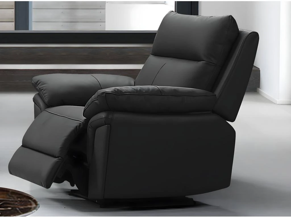 Fauteuil Relax En Cuir De Buffle PAKITA - Noir 4 Fauteuil Relax En Cuir De Buffle PAKITA - Noir – Image 2