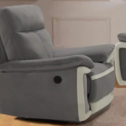 Fauteuil Relax électrique En Velours METTI - Gris Et Bandes écru -Promos Fauteora Magasin fauteuil relax 397503