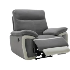 Fauteuil Relax électrique En Velours METTI - Gris Et Bandes écru -Promos Fauteora Magasin fauteuil relax 397505