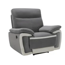 Fauteuil Relax électrique En Velours METTI - Gris Et Bandes écru -Promos Fauteora Magasin fauteuil relax 397507