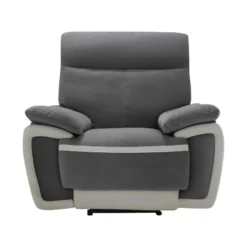 Fauteuil Relax électrique En Velours METTI - Gris Et Bandes écru -Promos Fauteora Magasin fauteuil relax 397509