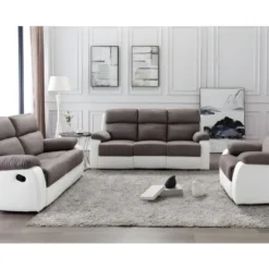 Fauteuil Relax En Microfibre Et Simili TOLZANO - Gris Et Blanc