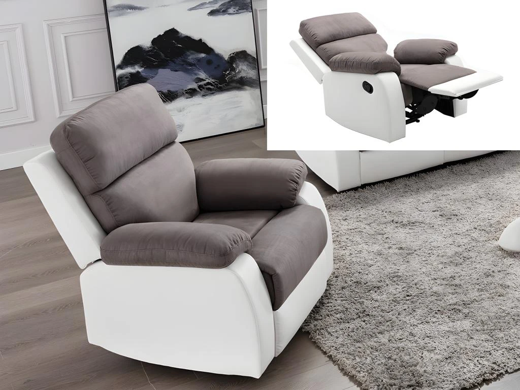 Fauteuil Relax En Microfibre Et Simili TOLZANO - Gris Et Blanc 4 Fauteuil Relax En Microfibre Et Simili TOLZANO - Gris Et Blanc – Image 2