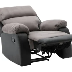 Fauteuil Relax En Microfibre Et Simili TOLZANO - Gris Et Noir -Promos Fauteora Magasin fauteuil relax 401781