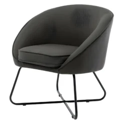 JONAS - Fauteuil Design Tissu Gris Anthracite Pieds Métal Noir