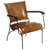 Fauteuil En Métal Noir Et Cuir Cognac Accoudoirs En Bois De Manguier -Promos Fauteora Magasin fauteuil 10404025