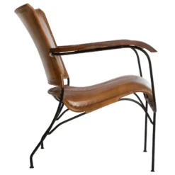 Fauteuil En Métal Noir Et Cuir Cognac Accoudoirs En Bois De Manguier -Promos Fauteora Magasin fauteuil 10404033