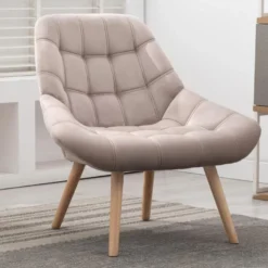 Fauteuil En Velours Beige LUOSTO