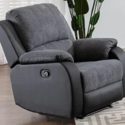 Fauteuil Relax En Microfibre Et Simili Gris Et Noir BRODY