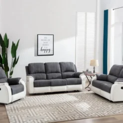 Fauteuil Relax En Microfibre Et Simili Gris Et Blanc BRODY -Promos Fauteora Magasin fauteuil 10678699