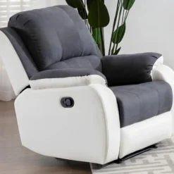 Fauteuil Relax En Microfibre Et Simili Gris Et Blanc BRODY