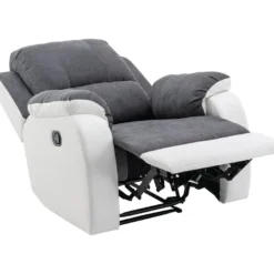 Fauteuil Relax En Microfibre Et Simili Gris Et Blanc BRODY -Promos Fauteora Magasin fauteuil 10678711