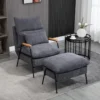 Fauteuil Lounge Style Néo-rétro Avec Repose-pied - Dossier Inclinable - Structure Acier Noir Accoudoirs Bois Hévéa Revêtement Velours Cotelé Gris -Promos Fauteora Magasin fauteuil 10678715