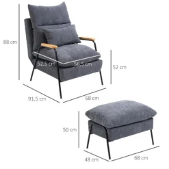 Fauteuil Lounge Style Néo-rétro Avec Repose-pied - Dossier Inclinable - Structure Acier Noir Accoudoirs Bois Hévéa Revêtement Velours Cotelé Gris 9 Fauteuil Lounge Style Néo-rétro Avec Repose-pied - Dossier Inclinable - Structure Acier Noir Accoudoirs Bois Hévéa Revêtement Velours Cotelé Gris -Promos Fauteora Magasin fauteuil 10678719