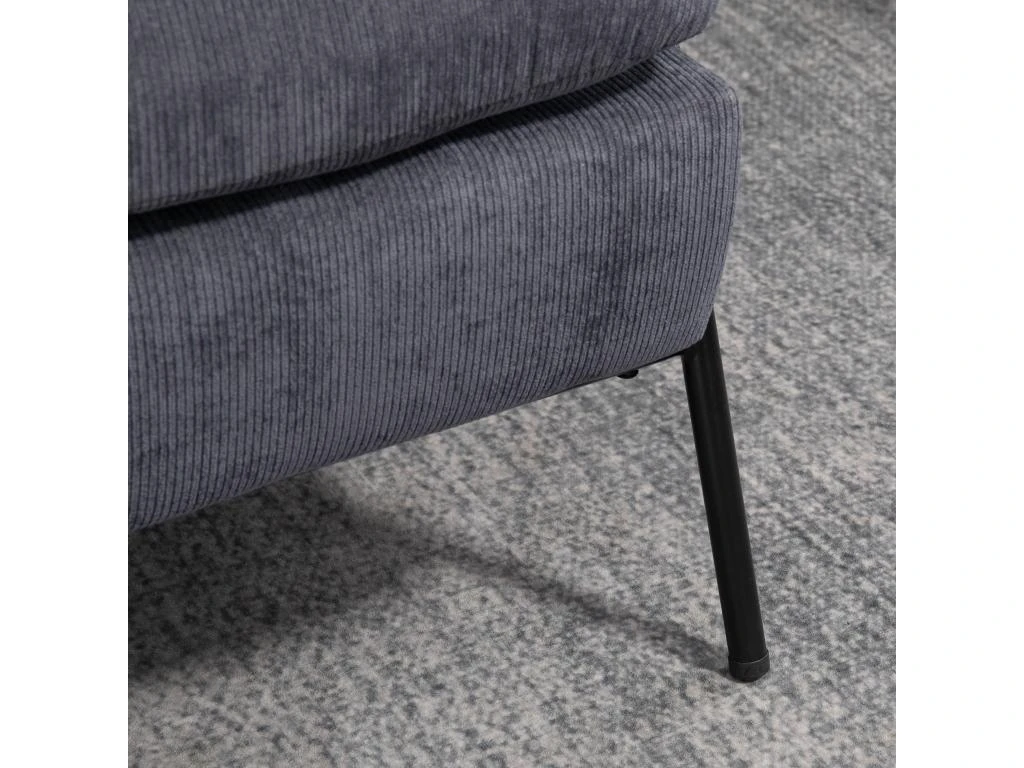 Fauteuil Lounge Style Néo-rétro Avec Repose-pied - Dossier Inclinable - Structure Acier Noir Accoudoirs Bois Hévéa Revêtement Velours Cotelé Gris 7 Fauteuil Lounge Style Néo-rétro Avec Repose-pied - Dossier Inclinable - Structure Acier Noir Accoudoirs Bois Hévéa Revêtement Velours Cotelé Gris – Image 5