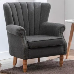 Fauteuil En Tissu Anthracite Finition Cloutée BATOUMI