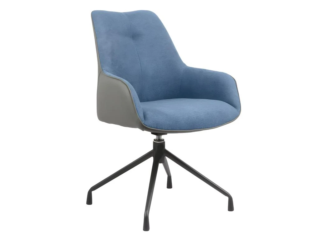 Fauteuil Rotatif Tissu Bleu Chiné Et Simili Gris - ELLA 3 Fauteuil Rotatif Tissu Bleu Chiné Et Simili Gris - ELLA