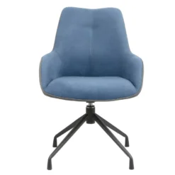 Fauteuil Rotatif Tissu Bleu Chiné Et Simili Gris - ELLA 9 Fauteuil Rotatif Tissu Bleu Chiné Et Simili Gris - ELLA -Promos Fauteora Magasin fauteuil 10838425