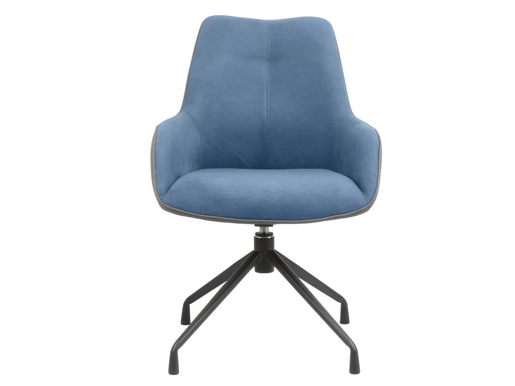 Fauteuil Rotatif Tissu Bleu Chiné Et Simili Gris - ELLA 5 Fauteuil Rotatif Tissu Bleu Chiné Et Simili Gris - ELLA – Image 3