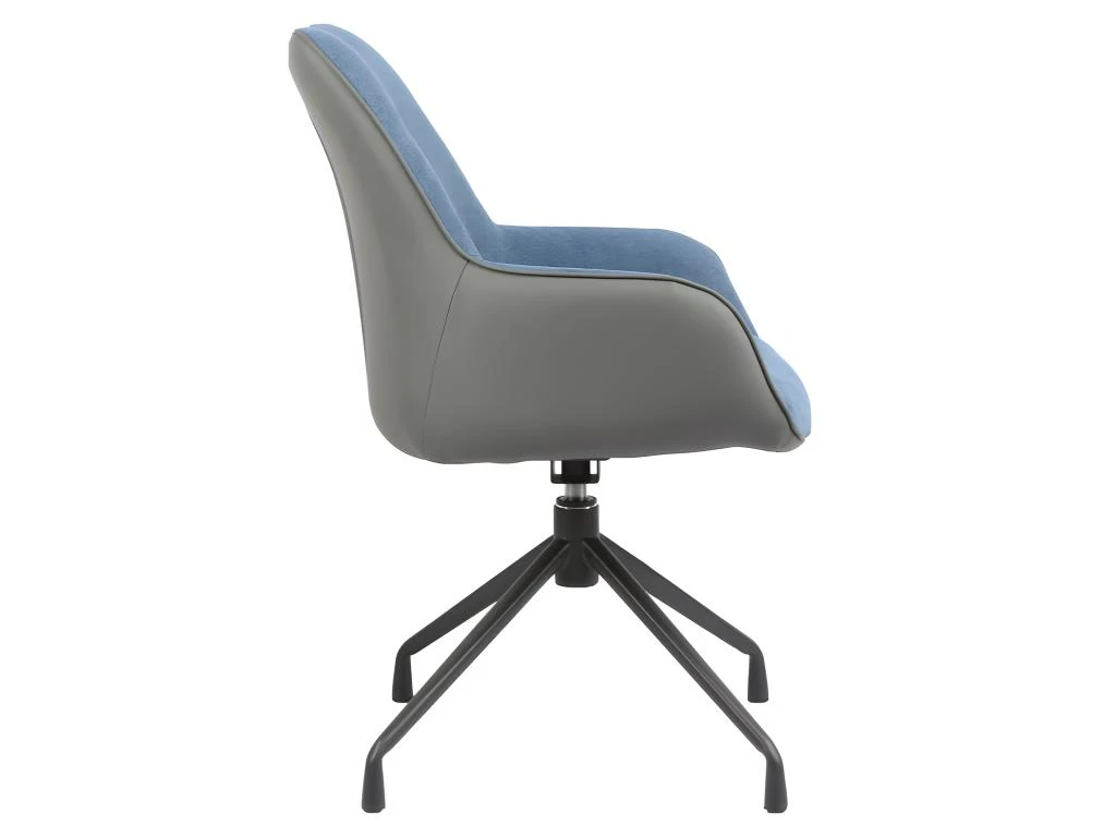 Fauteuil Rotatif Tissu Bleu Chiné Et Simili Gris - ELLA 6 Fauteuil Rotatif Tissu Bleu Chiné Et Simili Gris - ELLA – Image 4