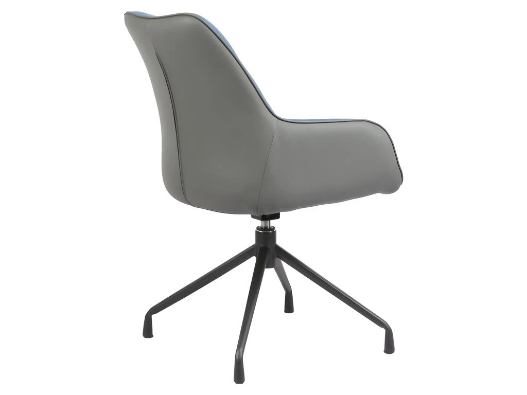 Fauteuil Rotatif Tissu Bleu Chiné Et Simili Gris - ELLA 7 Fauteuil Rotatif Tissu Bleu Chiné Et Simili Gris - ELLA – Image 5