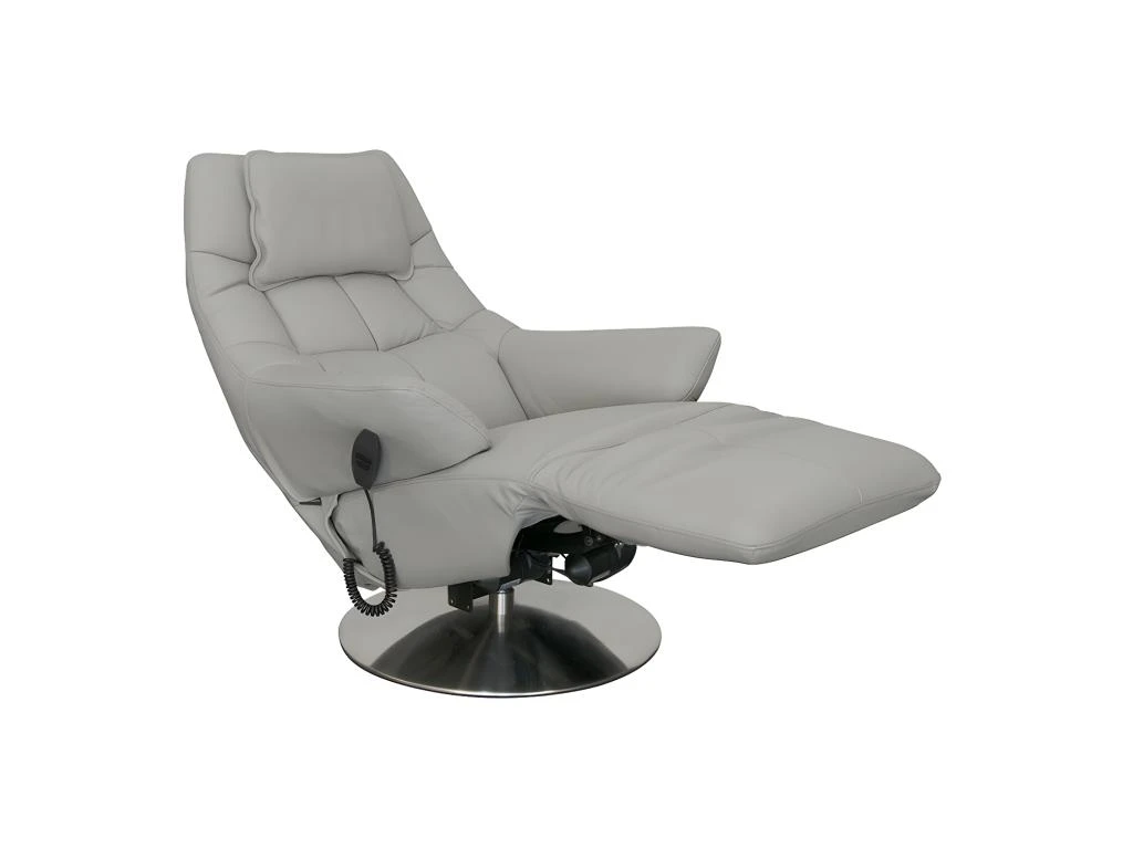 Fauteuil De Relaxation électrique Cuir Gris Clair - THADER 3 Fauteuil De Relaxation électrique Cuir Gris Clair - THADER