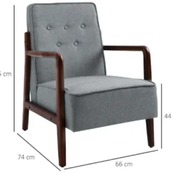 Fauteuil Lounge Style Néo-rétro Structure Acier Noir Accoudoirs Bois Hévéa Revêtement Tissu Aspect Lin Gris -Promos Fauteora Magasin fauteuil 11254819