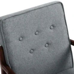 Fauteuil Lounge Style Néo-rétro Structure Acier Noir Accoudoirs Bois Hévéa Revêtement Tissu Aspect Lin Gris -Promos Fauteora Magasin fauteuil 11254821