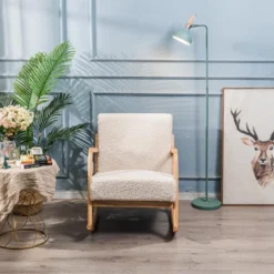 Rocking Chair En Bois Massif Et Bouclettes Blanches -Promos Fauteora Magasin fauteuil 12215905