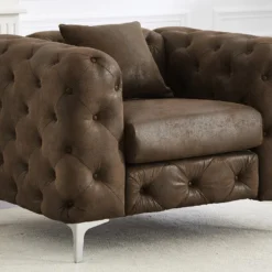 Fauteuil Chesterfield En Microfibre Aspect Cuir Vieilli EDWINA -Promos Fauteora Magasin fauteuil 12331291