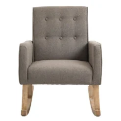 Fauteuil à Bascule Rocking Chair Design Moderne Dossier Capitonné En Tissu Pieds En Bois Tissu Taupe FAL101539 -Promos Fauteora Magasin fauteuil 12443943