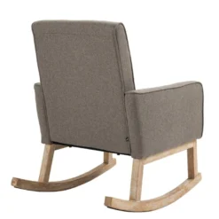 Fauteuil à Bascule Rocking Chair Design Moderne Dossier Capitonné En Tissu Pieds En Bois Tissu Taupe FAL101539 -Promos Fauteora Magasin fauteuil 12443947