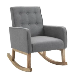 Fauteuil à Bascule Rocking Chair Design Moderne Dossier Capitonné En Tissu Pieds En Bois Tissu Gris FAL101542